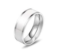 BCughia Punk Rings Middle Finger, Fashion Ring for Women White Titanium White Enamel Ring Wide 7mm Engagement Rings Gifts Size P 1/2