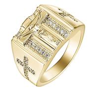 BCughia Ring CZ Gemstone, Engagement Ring Queen Gold Copper White Round Gemstone Jesus Cross Promise Rings Jewelry Gift Size P 1/2