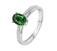 BCughia S295 Sterling Silver Rings, Anniversary Promise Ring Green Oval Shape Cubic Zirconia Rings Size L 1/2