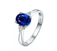 BCughia Sapphire Ring White Gold, 18K 4-prong with Sapphire and Diamond 0.7ct Engagement Band Rings for Women Size Q 1/2