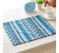 BCughia Set of 6 Table Placemats, Blue Place Mats Cotton Linen Ethnic Style Geometric Pattern Rectangle Farmhouse Table Mats 16 x 12 inch