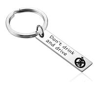 BCughia Silver 925 Key Chain, Big Keyring Stainless Steel 45x45mm Keyring with Engraving Don't Drink and Drive for New Year Gift