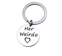BCughia Silver 925 Key Chain, Keyrings for Girls Stainless Steel 20mm Keyring with Engraving His Crazy/her Weirdo for Thanksgiving Day Gift
