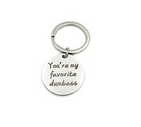 BCughia Silver 925 Key Chain, Men Keyring Stainless Steel 25x25mm Keyring with Engraving You're My Favorite Dumbass for New Year Gift