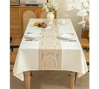 BCughia Square Kitchen Tablecloth, Rectangle Tablecloth 140 x 200cm Cotton Linen Washable Floral Embroidered Tablecloth for Dining Table, Coffee