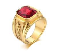 BCughia Stainless Steel Rings Engagement, Ring Jewelry Goth Red Square Shape Cubic Zirconia Rectangle Dragon Ring Wedding Gifts for Men N 1/2