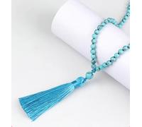 BCughia Stone Bead Bracelets for Women, 6MM Light Blue Turquoise Bracelet with Tassels, Men's Stretch Bracelets