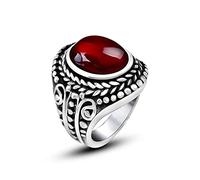 BCughia Thumb Ring Titanium, Ring Men Red Vintage Leaf Ring with Red Stone Proposal Ring Gift Size N 1/2