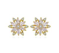 Bcughia Vintage Jewelry, Delicate Earrings Women White Gold Post with Friction Back Light Green Marquise Shape Flower and Cubic Zirconia 14X14Mm