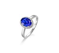 BCughia Wedding Band 18K White Gold, Oval Shape 1.36ct Tanzanite and Diamond Engagement Rings for Women Size N 1/2