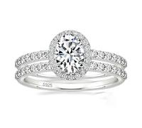 BCughia Wedding Band for Women Sterling Silver, Silver 2 Ring Set 1.5ct Oval Shape Cubic Zirconia Size M 1/2