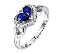 BCughia Wedding Band Womens White Gold, 18K Heart Shape 0.6ct Sapphire and Diamond Engagement Ring Size H 1/2