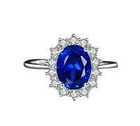 BCughia Wedding Ring White Gold 18K for Women, Flower with Oval Created Sapphire 2.5ct Engagement Band Rings Size P 1/2