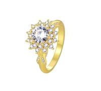 BCughia Wedding Ring Yellow Gold 14K, Womens Anniversary Ring Flower with Round Moissanite Rings Size K 1/2