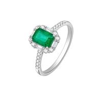 BCughia Wedding Rings 14K Gold, White Gold Ring 1ct Rectangle Emerald and Diamond Engagement Ring for Women Size N 1/2