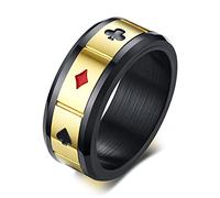 BCughia Wedding Rings, Rings for Boys Black Gold Stainless Steel Poker Rotatable Ring Design Christmas Promise for Men Size R 1/2