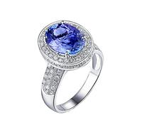 BCughia White Gold Wedding Ring, 18K Oval Shape 3.8ct Tanzanite and Diamond Anniversary Ring for Women Size Q 1/2