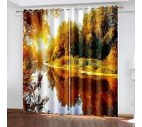 BCughia Window Curtain 2 Panel Sets 54 inch Long, Thermal Drapes 42W x 54L Autumn Tree and Lake Landscape Room Darkening Blackout Window Curtains for Bedroom