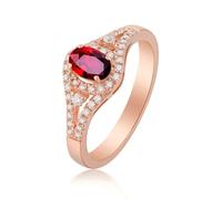 BCughia Women 18K Gold Wedding Rings, Halo Ring with Ruby and Diamond 0.61ct Engagement Band Rose Gold Size J 1/2