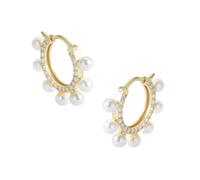 BCughia Women Earrings 18K Yellow Gold, with Pearls and Diamond Hoop Earrings