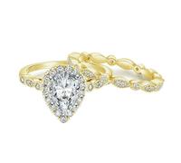 BCughia Women Wedding Rings Sterling Silver, Gold 2 Ring Set 6x9mm 1.5ct Teardrop Cubic Zirconia Size L 1/2