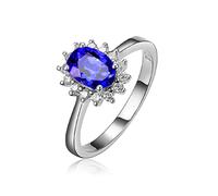 BCughia Women White Gold Wedding Rings, 18K Flower with Oval Shape 1.3ct Tanzanite and Diamond Engagement Rings Size K 1/2