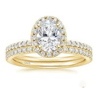 BCughia Womens Engagment Rings Sterling Silver, Gold 2 Ring Set 1.5ct Oval Shape Cubic Zirconia Size M 1/2