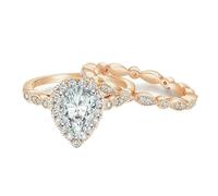 BCughia Womens Engagment Rings Sterling Silver, Rose Gold 2 Ring Set 6x9mm 1.5ct Teardrop Cubic Zirconia Size L 1/2