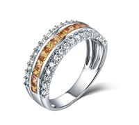 BCughia Womens Wedding Band 18K White Gold, Princess Shape 0.85ct Sapphire and Diamond Engagement Rings Size P 1/2