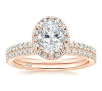 BCughia Womens Wedding Ring Sterling Silver, Rose Gold 2 Ring Set 1.5ct Oval Shape Cubic Zirconia Size M 1/2