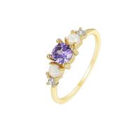 BCughia Womens Wedding Rings Yellow Gold, 18K Gold Anniversary Band with Amethyst and Opal Rings Size M 1/2