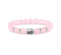BCughia Yoga Beads Bracelets, 8MM Pink Stone Bracelet with Buddha Head, Elastic Bead Bracelet 18CM