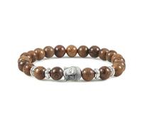 BCughia Yoga Chakra Bracelets, 8MM Blue Turquoise Bracelet with Buddha Head, Woman's Stretch Bracelet 18CM
