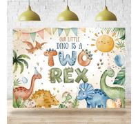 Bcuuipo Dinosaur Themed 2nd Birthday Backdrop Our Little Dino is A Two Rex Photography Background for Kids Boys Second Birthday Party Decoration Supplies Cake Table Banner Photobooth Studio Prop 7x5ft