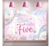 Bcuuipo Mermaid Themed 5th Birthday Backdrop Dive Into Five Under The Sea Photography Background Girls 5 Years Old Birthday Party Decoration Supplies Cake Table Banner Photo Booth Studio Props 7x5ft
