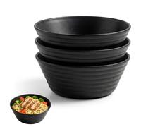 Bcuuozeeing Set of 4 Bowls 20 cm Large Black Bowl, Plastic Serving Bowl, Soup Bowls, Shatterproof, Lightweight and Reusable - For Soup, Pasta & Salad - Microwave Dishwasher Safe