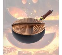 BCVPGF Hand Forged Iron Big Belly Pot Uncoated Frying Pan Traditional Cookware For Versatile Cooking Heat Retention Searing Sautéing Easy Maintenance,Covered-24CM