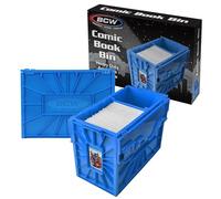 BCW Short Comic Book Bin, Blue 2 Pack - For 150 Standard Comic Books | Acid Free Comic Book Storage and Organizer | Heavy Duty Plastic Comic Storage Box | Stackable Comics Short Box | With Partition