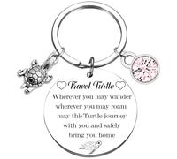 Bcxiuso Travel Turtle Keychain Gift Women - 1 Pcs Travel Themed Keyring Engraved Meaningful Words Wherever You May Wander with Gift Box for Girls Men Women Family Travelling Turtle Lover Gifts