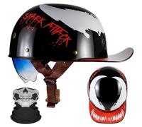 BCYBD Retro Motorcycle Half Helmet Baseball Cap Style,ECE 22.06 Certified,Lightweight ABS Shell with Retractable Gradient Blue Lens and Face Scarf,Unisex,M-2XL (57-64cm)