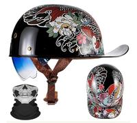 BCYBD Retro Motorcycle Half Helmet Baseball Cap Style,ECE 22.06 Certified,Lightweight ABS Shell with Retractable Gradient Blue Lens and Face Scarf,Unisex,M-2XL (57-64cm)