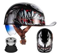 BCYBD Retro Motorcycle Half Helmet Baseball Cap Style,ECE 22.06 Certified,Lightweight ABS Shell with Retractable Gradient Blue Lens and Face Scarf,Unisex,M-2XL (57-64cm)