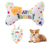 BCYSNR Dog Birthday Cartilage Toy with Dog Bandana, Plush Squeaky Dog Birthday Pet Bone Toy, Pet Interactive Birthday Gift for Small and Medium Dogs