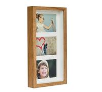 BD ART 7x14 inch Shadow Box 3D Picture Frame with Mat for 3 pictures 4x6, Rustic Oak, PlexiGlass Front Standing Photoframe, for Filling, for Objects, Photos, Souvenirs, for Crafts,Baby Item