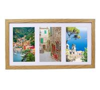 BD ART Collage Photo Frame 18 x 35 cm for Three Photos with 10 x 15 cm Mount in Oak MDF Wood Modern Picture Frame for Wall or Standing on a Dresser