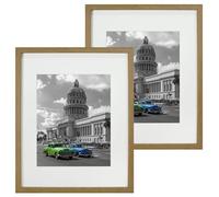 BD ART Frame Set 2 pack 11x14 Oak, solid MDF wooden frame, shatterproof plexiglass, for hanging, perfect for photos, collage, bedroom, double pack