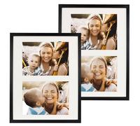 BD ART Set of 2 frames 11x14 inch with cutout for 2 photos 5x7 inch, black, solid MDF wooden frame, unbreakable plexiglass, for hanging, perfect for photos, collages, bedrooms, double pack