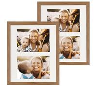 BD ART Set of 2 frames 11x14 inch with cutout for 2 photos 5x7 inch, oak, solid MDF wooden frame, unbreakable plexiglass, for hanging, perfect for photos, collages, bedrooms, double pack