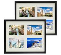 BD ART Set of 2 multi-frames 11x14 inches with a cutout for 4 photos 4x6 inches,black, solid MDF wooden frame, unbreakable plexiglass, for hanging, perfect for photos, collages 4 AP