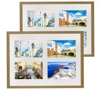 BD ART Set of 2 multi-frames 11x14 inches with a cutout for 4 photos 4x6 inches,oak, solid MDF wooden frame, unbreakable plexiglass, for hanging, perfect for photos, collages 4 AP